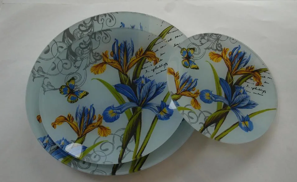 Wholesale Chinese Wind Flowers Toughened Glass Plate Gathering Fruit Bowl